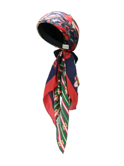 Shop Gucci Floral Chain Link Printed Headscarf In Blue