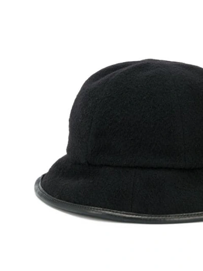Shop Maison Michel Leather Trim Hat In Black