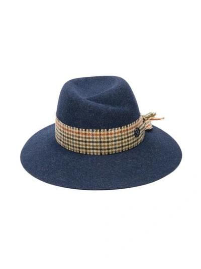 Shop Maison Michel Check Trim Fedora Hat - Blue