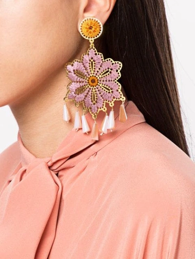 Shop Mercedes Salazar Floral Drop Earrings In Pink