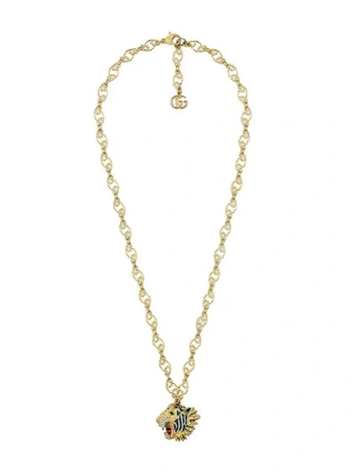 Shop Gucci Tiger Head Necklace In 8488 Gold