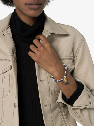Shop Givenchy Logo Charm Stone Bracelet In Blue