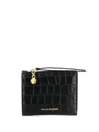 Shop Alexander Mcqueen Crocodile Embossed Bi-fold Wallet In Black