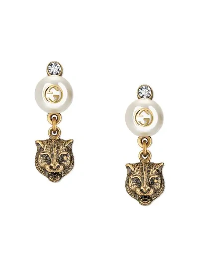 Feline earrings with resin pearls