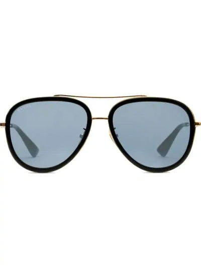 Shop Gucci Aviator Metal Sunglasses In Black