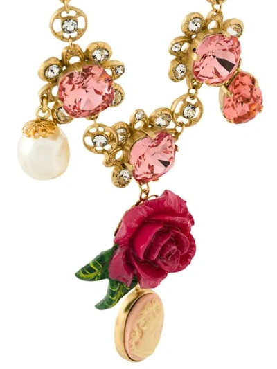 Shop Dolce & Gabbana Cameo Crystal Rose Necklace In Metallic