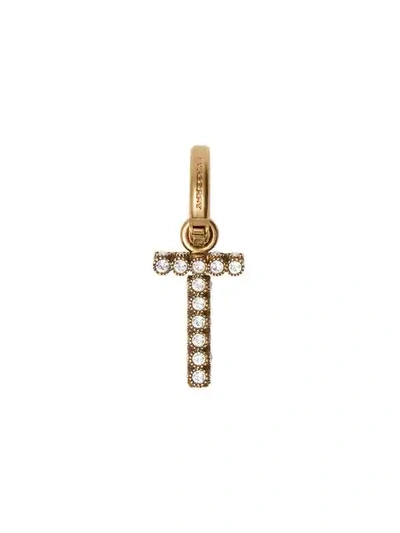 Shop Burberry Crystal ‘t' Alphabet Charm In Gold