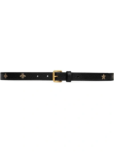 Shop Gucci Belt With Bees And Stars Print In Black