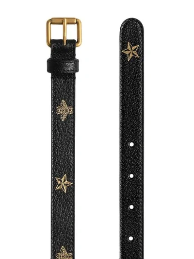 Shop Gucci Belt With Bees And Stars Print In Black