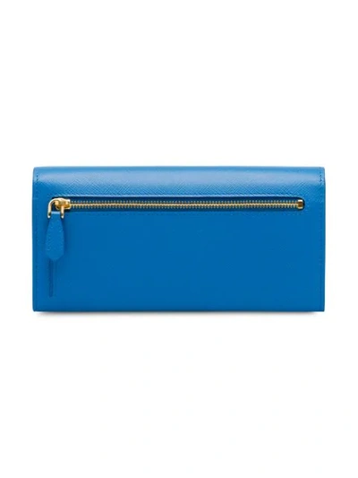 Shop Prada Large Logo Plaque Wallet In Blue