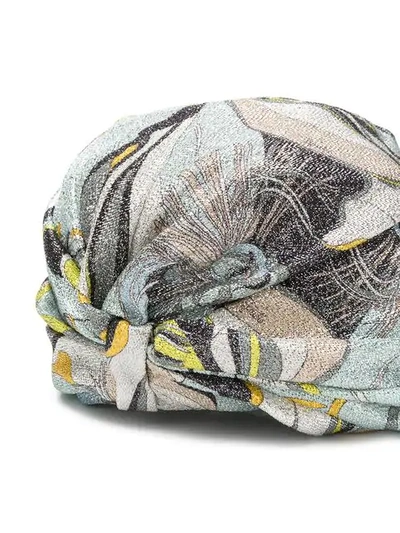 Shop Emilio Pucci Frida Print Silk Lurex Turban In Grey