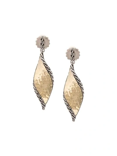 Shop John Hardy 18kt Yellow Gold And Sterling Silver Wave Hammered Drop Earrings