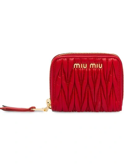 Shop Miu Miu Matelassé Leather Coin Purse In Red