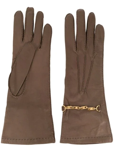Pre-owned Celine 1970s  Chain-embellished Gloves In Brown