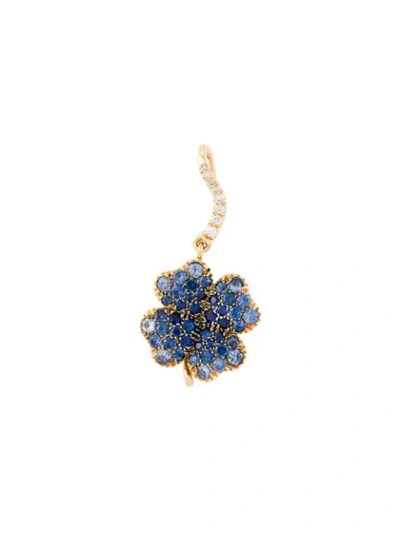 Shop Aurelie Bidermann 18kt Gold Clover Sapphire Earring