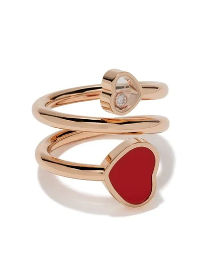 Shop Chopard 18kt Rose Gold Happy Hearts Diamond And Red Stone Ring