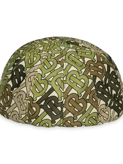 Shop Burberry Monogram Print Nylon Flat Cap In Green