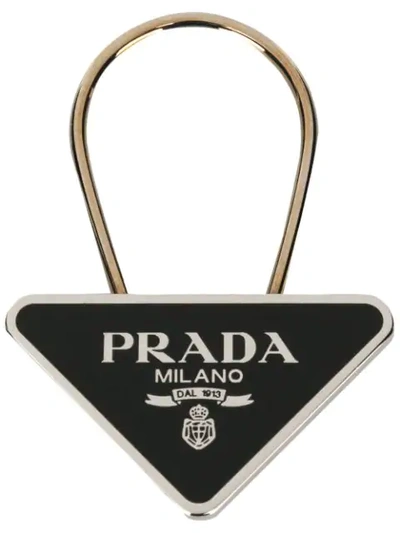 Shop Prada Logo Triangle Keyring - Metallic