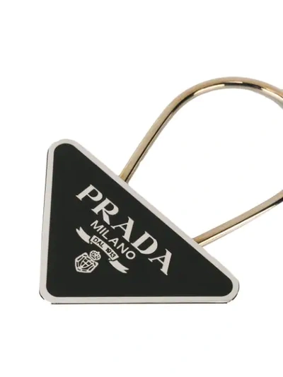 Shop Prada Logo Triangle Keyring - Metallic