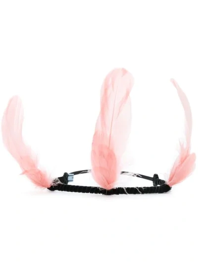 Shop Prada Feather Embellished Hairband - Black