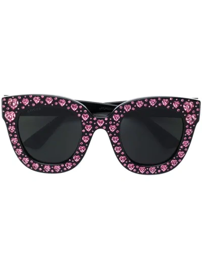 Shop Gucci Eyewear Embellished Heart Sunglasses - Black