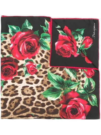 Shop Dolce & Gabbana Leopard Print Foulard In Black