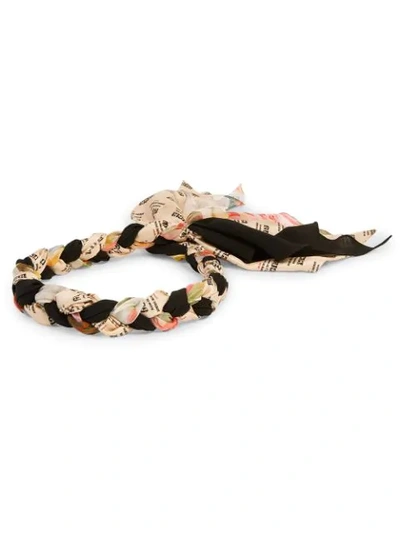 Shop Gucci Floral Print Braided Headband In Black