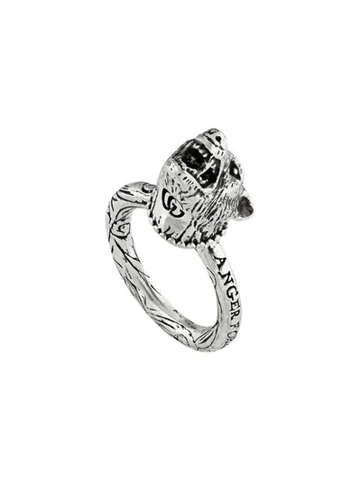 Shop Gucci Anger Forest Wolf Head Ring In Silver In 0811