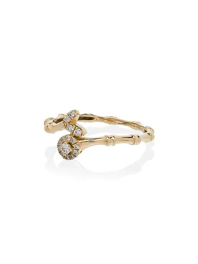 Shop Rosa De La Cruz Yellow Gold Bamboo Diamond Ring In Metallic