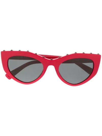 Shop Valentino Studded Slim Cat-eye Frames Sunglasses In Red