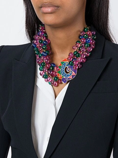 Shop Versace Bead Embellished Choker Necklace - Multicolour