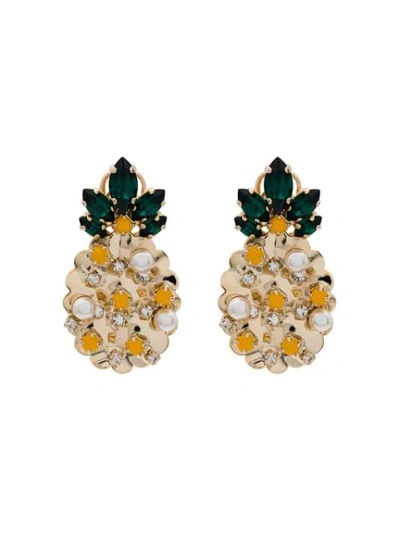 Shop Anton Heunis Swarovski Crystal And Pearl Pineapple Earrings In Yellow