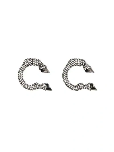Shop Burberry Crystal Ruthenium-plated Hoof Open-hoop Earrings In Silver