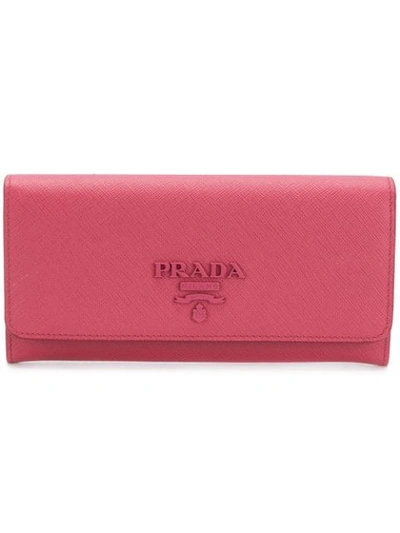Shop Prada Logo Continental Wallet - Pink