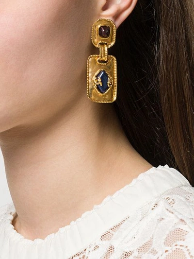 Pre-owned Chanel 1995 Stone Embellished Earrings In Gold
