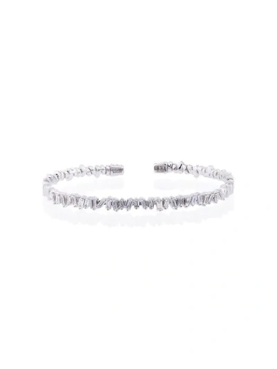 Suzanne Kalan 18k White Gold And Diamond Fireworks Classic Baguette Bangle In White