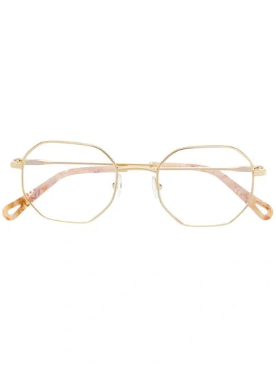 Shop Chloé Angled Thin Frame Glasses In Neutrals