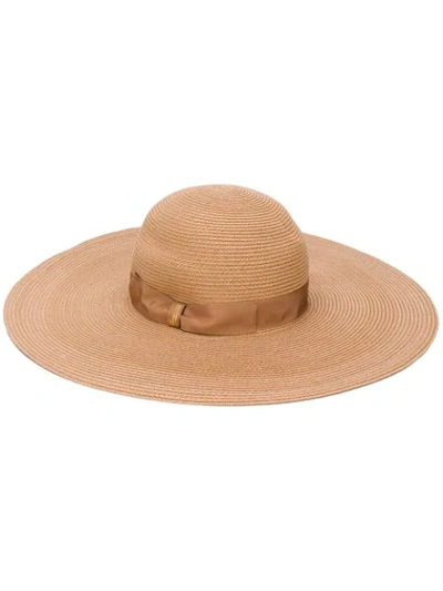 Shop Borsalino Ribbon-tied Sun Hat In Neutrals