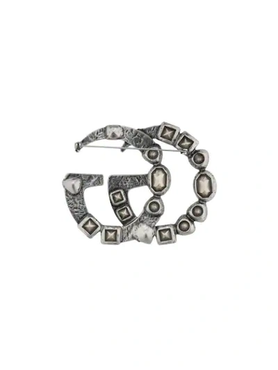 Shop Gucci Kristall-brosche Mit Monogramm In Silver