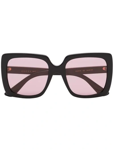 Shop Gucci Black And Pink Square Framed Sunglasses