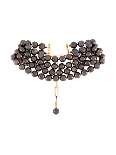 Pre-owned Chanel 1990's Faux Pearl Choker In Brown