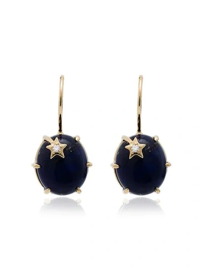 Shop Andrea Fohrman 18k Yellow Gold Galaxy Star Lapis Earrings In Blue