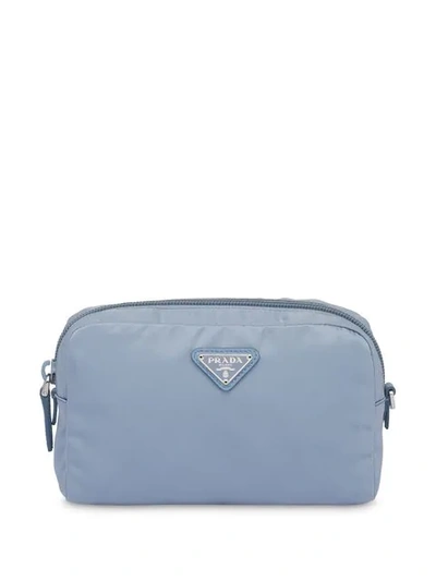 Shop Prada Logo-plaque Makeup Bag In Blue