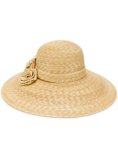 Shop Ermanno Scervino Flower Appliqué Straw Hat In Neutrals