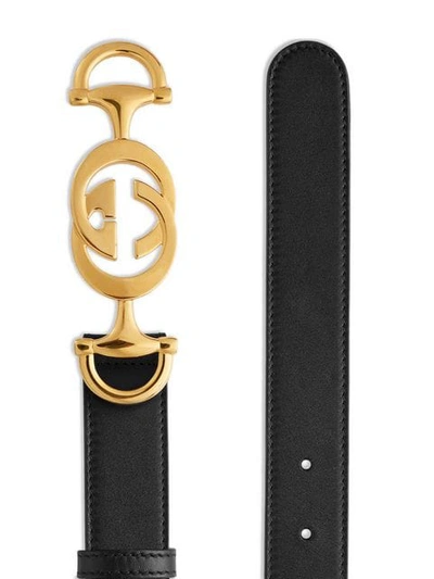 Shop Gucci Leather Belt With Interlocking G Horsebit In Black