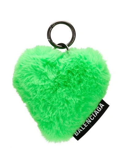 Shop Balenciaga Faux Fur Heart Key Ring In Green