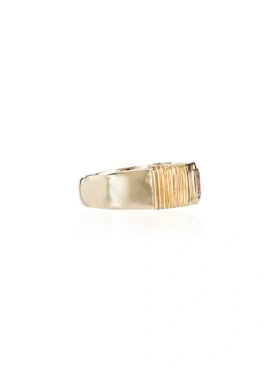 Shop Retrouvai 14k Yellow Gold And Pink Ribbed Sapphire Ring In Metallic