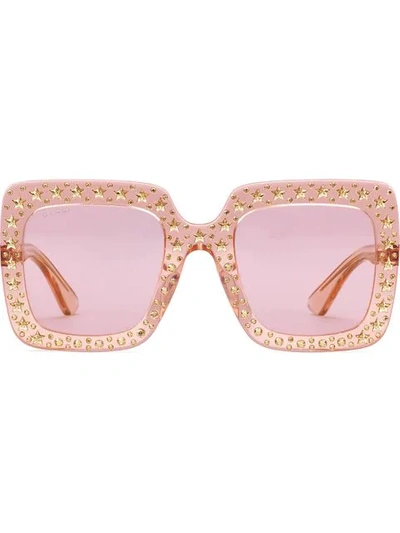 Shop Gucci Oversize Square Sunglasses With Crystals In Pink