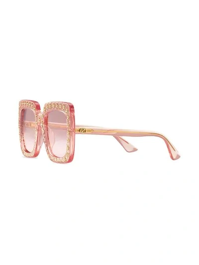 GUCCI EYEWEAR 水晶镶嵌超大方框太阳眼镜 - 粉色