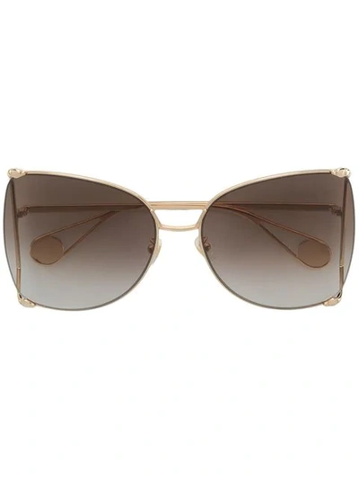 Shop Gucci Oversized Sunglasses In Metallic
